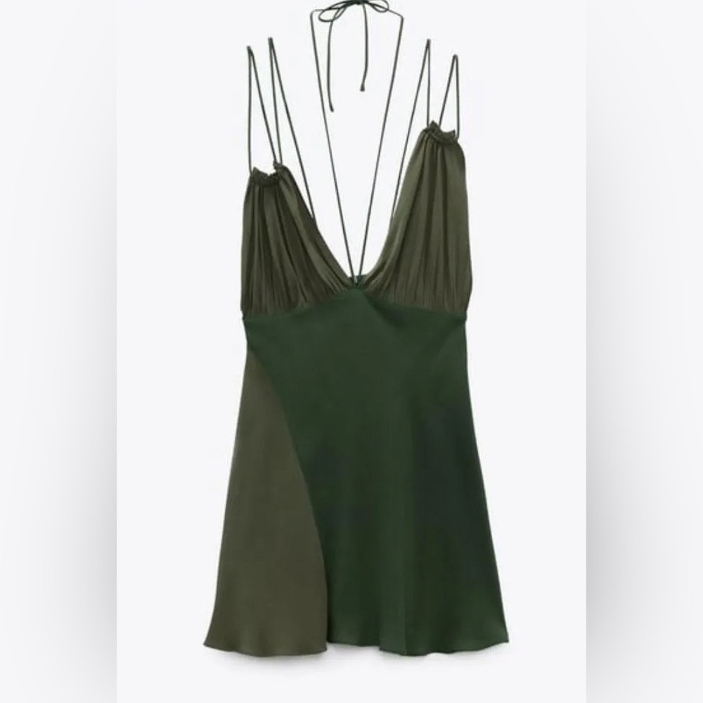 Green Patchwork Asymmetrical Mini Dress Cocktail … - image 3